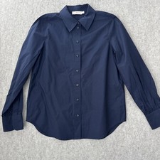Tory Burch Poplin Button Up Dress Shirt Navy Womens 4