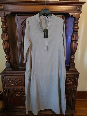 Francesca Bettini Dress Large Maxi Linen Pockets Oversized Grey