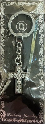 Silver Rhinestone Cross Religious Keychain Detachable Purse Charm