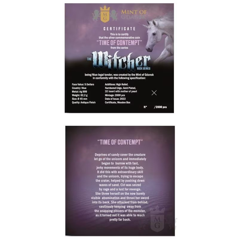 2022 The Witcher: Time of Contempt 2 oz Silver Antique High-Relief