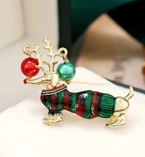 Sweater Dog w/ antlers Brooch Holiday Christmas Pin  ~1.9" Fashion jewelry (SN6)