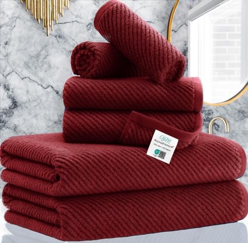 Burgundy 6-Piece 100% Cotton Bath Towel Set – Soft & Absorbent