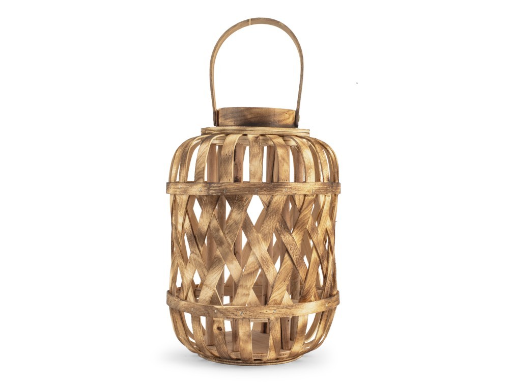 H&H Lantern In Woven Bamboo Light Wood Color 22X44H Cm