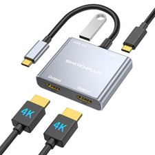 USB C to Dual HDMI Adapter 4K60Hz HDMI Splitter Extended Display for Dual Mo...