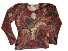 Fall Colors Paisley Cashmere Sweater Pullover Keyhole Neckline Medium Unlabeled