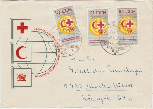 Germany(DDR) 1969 Cover with '69 Red Cross issue as postage  NOT A FDC