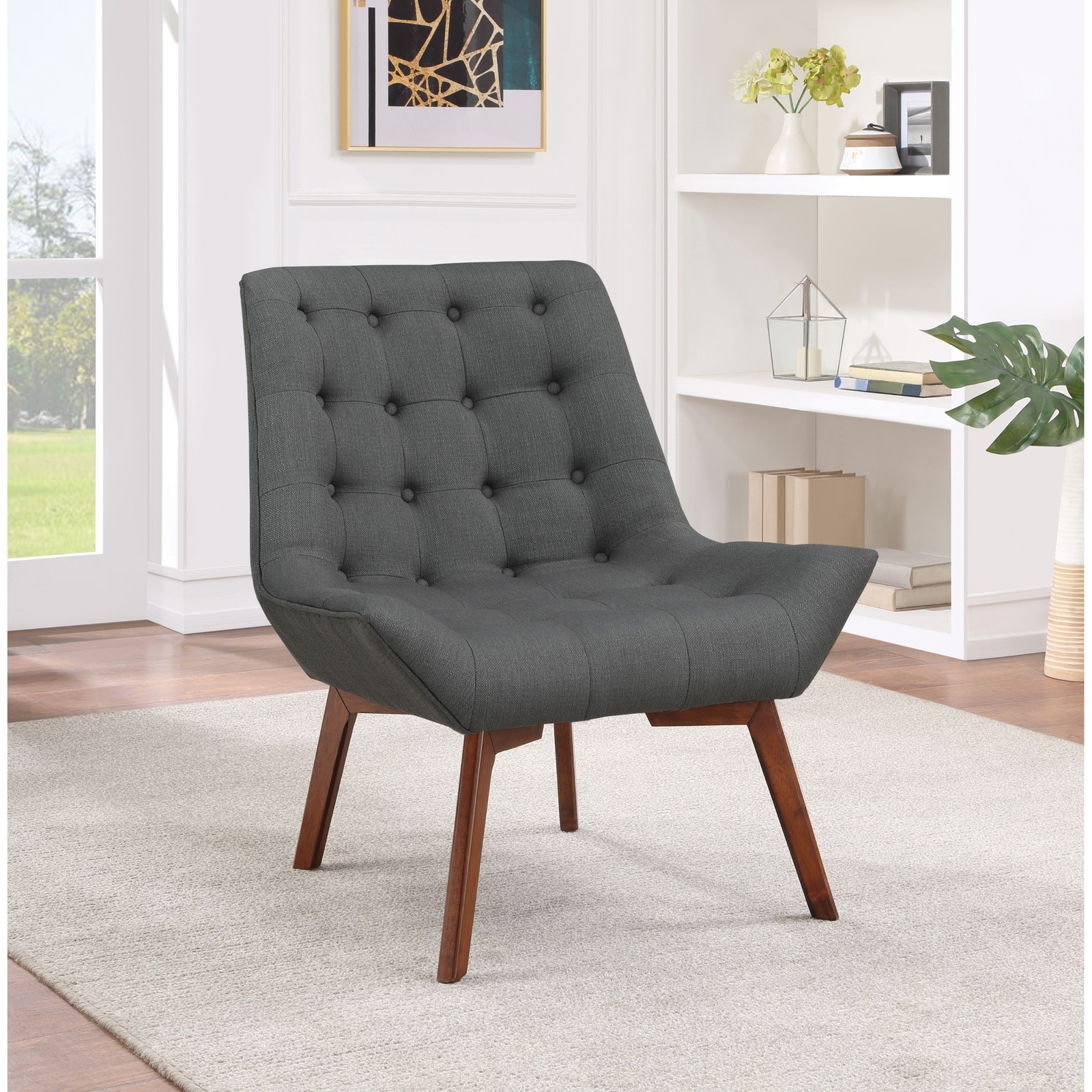 Shelly Tufted Accent Chair with Wooden Coffee Brown Legs  