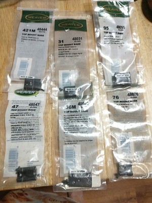 6 PCS NOS WEAVER TOP MOUNT BASES #'S 31, 36M, 47, 421M, 76, & 95  SCOPE OPTICS