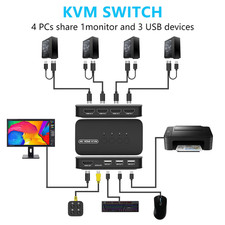 4 Port 4K HDMI USB KVM Switch / 4PCs teilen 1...