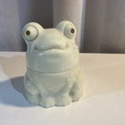 Vtg AVON Little Frog Perfume Cologne Bottle 3” Ivory Milk Glass Empty