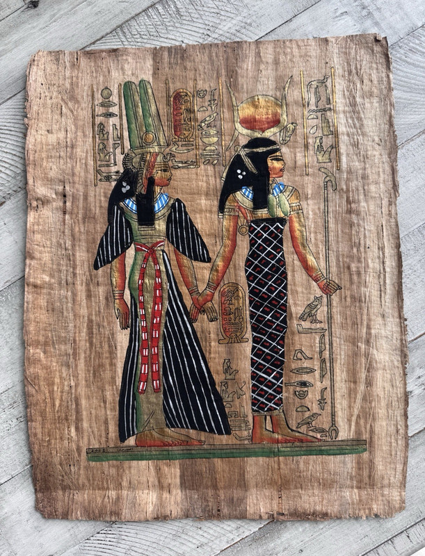 Handmade Handpainted Egyptian Papyrus Art Set of 4 Ancient Egyptian Figures
