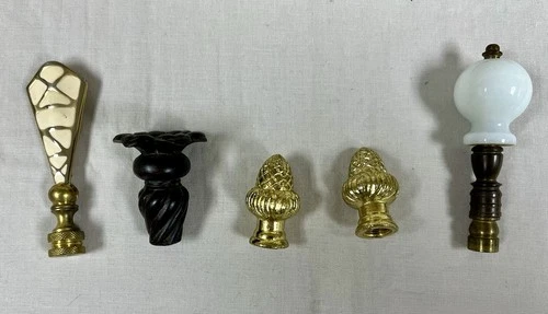 Vintage Lamp Finials Lot of 5 Brass Milk Glass Black Mid Century Decor