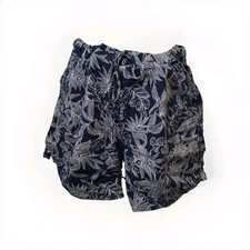 Briggs Womens Linen Blend Pull On Shorts Slant Pockets Size L Navy Floral