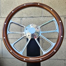 14 Cnc Billet 4 Spoke Steering Wheel Mahogany Wood Aluminum Metal Rivets Horn 14 Cnc Billet 4 Spoke Steering Wheel Mahogany Wood Aluminum Metal Rivets Horn