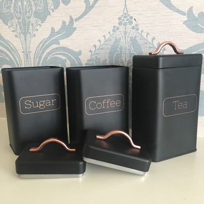 matte black tea coffee sugar canisters