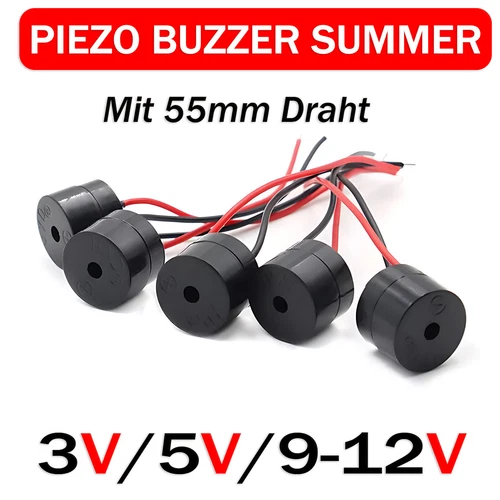 Piezo Buzzer Summer 3V/5V/12V Dauerton Signalgeber Piepser Alarm Aktiv Schwarz