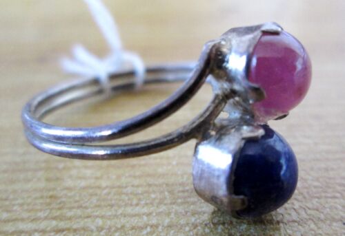 Antique Sterling Silver Mogok Pink Ruby & Blue Sapphire Ring Size US 6.5 - Picture 3 of 5
