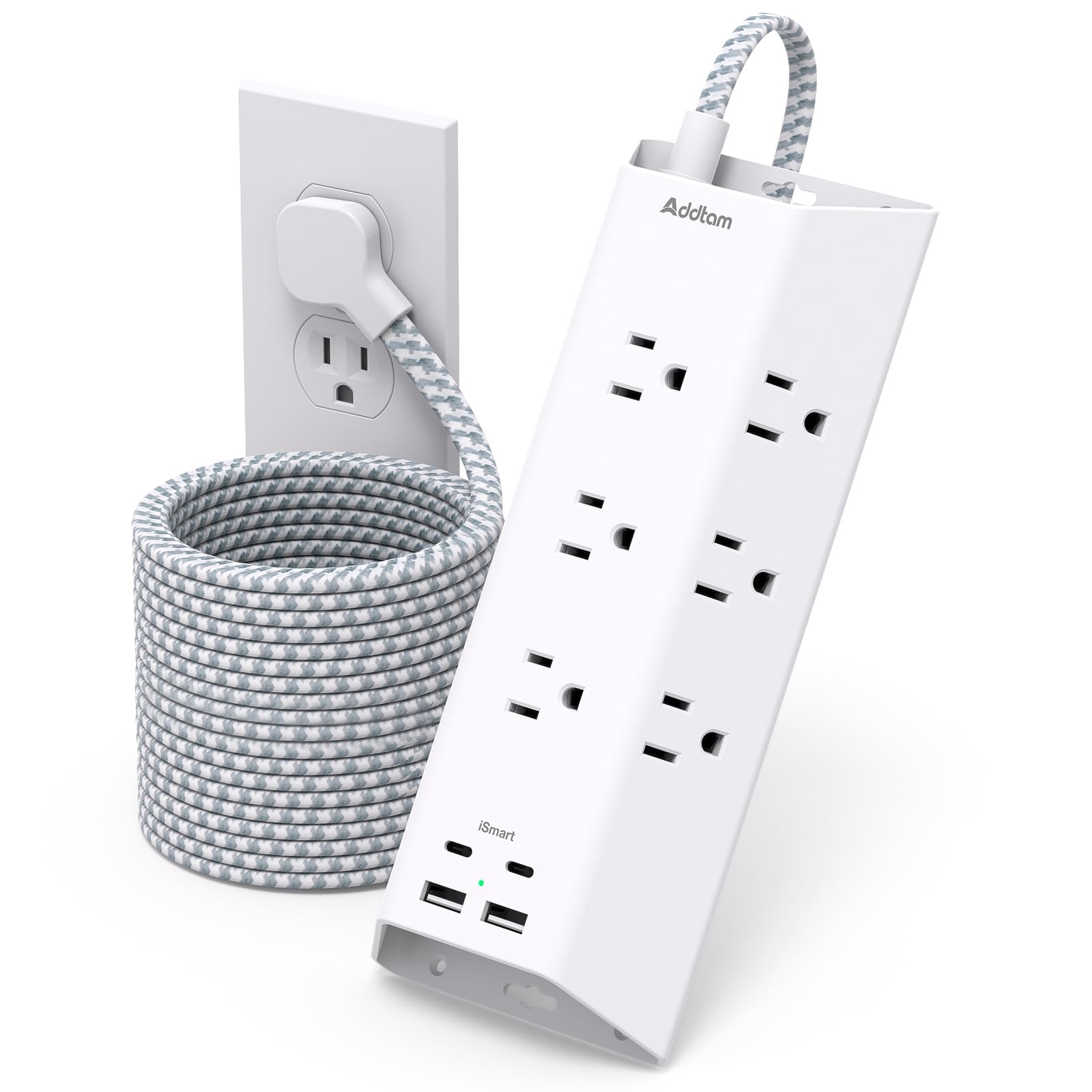 Surge Protector Power Strip 15 ft Flat Plug Extension Cord with 4 USB Wall Ch...-image