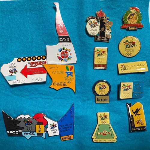 Gebrauchtes Coca-Cola 1998 Nagano Olympia Kronkorken Piktogramm Pin Set - Bild 7 von 7