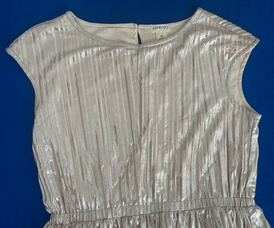 Crewcuts Girls 10 Gold Metallic Party Dress Shimmery Pleated Lame WORN ONCE - Image 3 of 4
