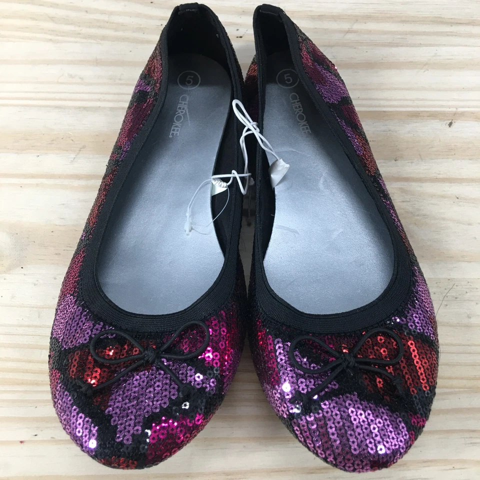 Zapatos de vestir Cherokee para mujer 5 planos de ballet lentejuelas brillantes multicolor informal lazo Foto 4 de 4