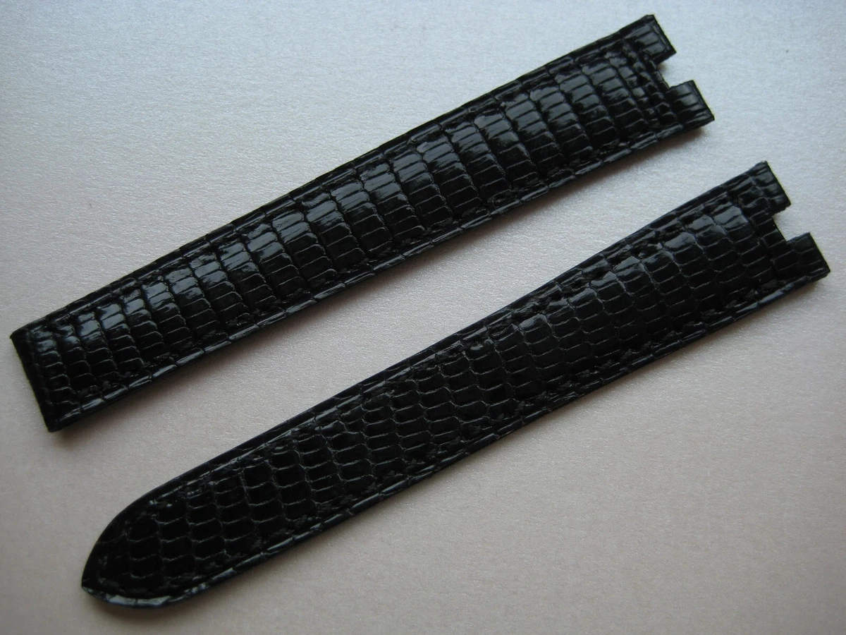 GENUINE must de CARTIER WATCH STRAP BAND 14 x 12 mm BLACK LIZARD