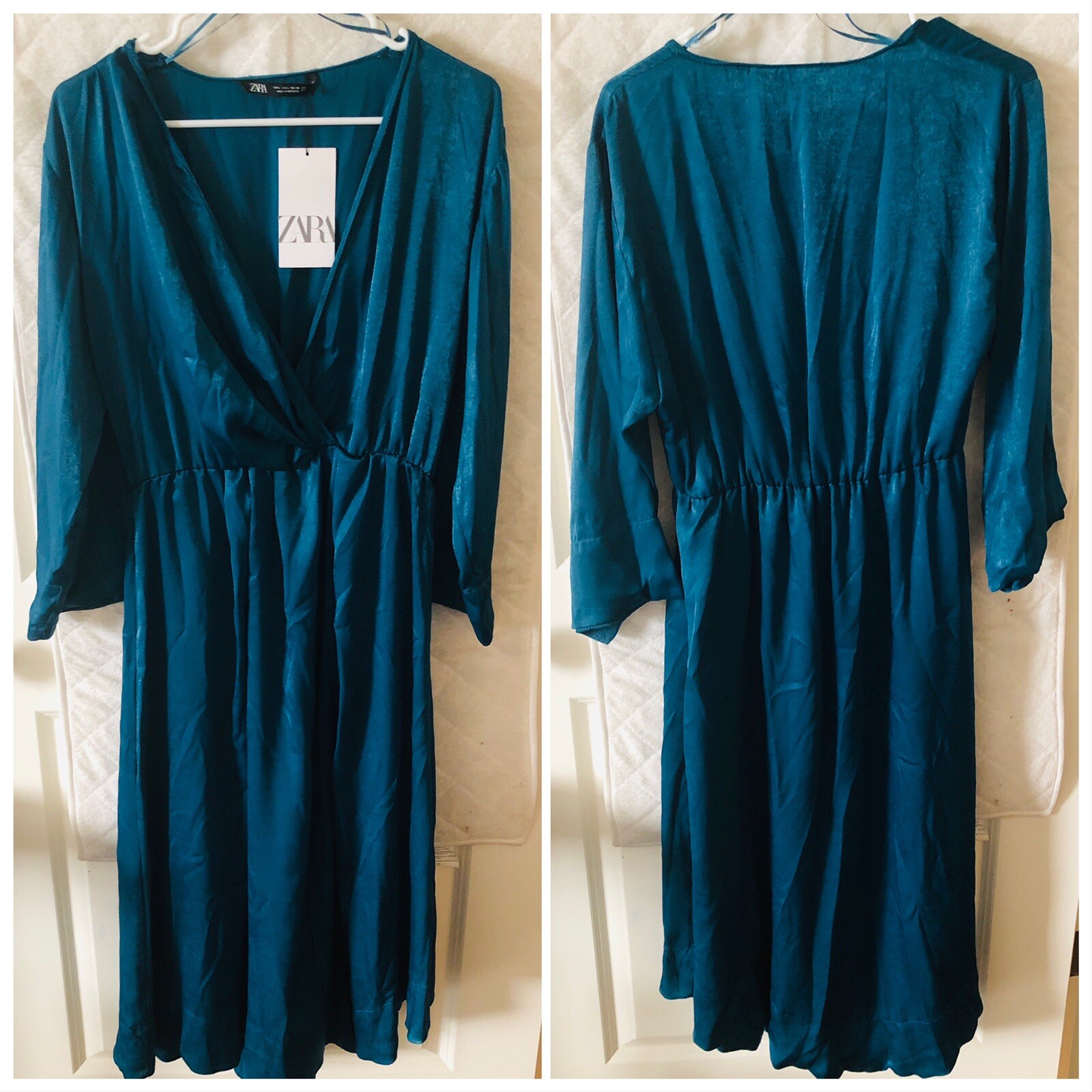 RARE NWT ZARA SS21 SATIN EFFECT MIDI DRESS Duck green 8990/608 thumbnail 8