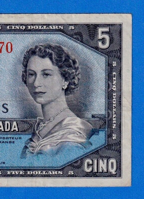 CANADA $5 1954 BC-31b / P-68b QE II Circulated DEVIL'S FACE 👿 G/C 7481270 - Image 3 of 3