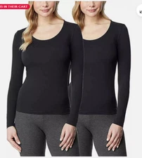 32 Degrees WOMENS 2PK Heat  Long Sleeve Shirt Scoop Neck( BLACK S)NWOT
