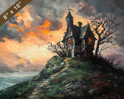 Witchs house on hill oil painting 8x10 Print