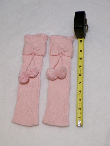 Scaldamuscoli con fiocco rosa pompon per bambina maglia a costine NUOVO - Foto 2 di 3