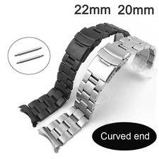 20-22mm Solid Stainless Steel Band Link Strap w Curved Ends Metal Bracelet Belts