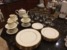 Noritake  Troy  Gold Verge Bone China 6 Place Settings/ Tea Service/Stemware/etc