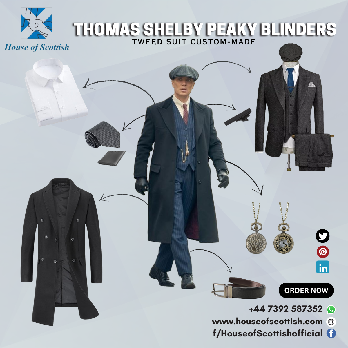 THOMAS SHELBY PEAKY BLINDERS OUTFIT CLASSIC 1920's VINTAGE CUSTOMISED  ENSEMBLE