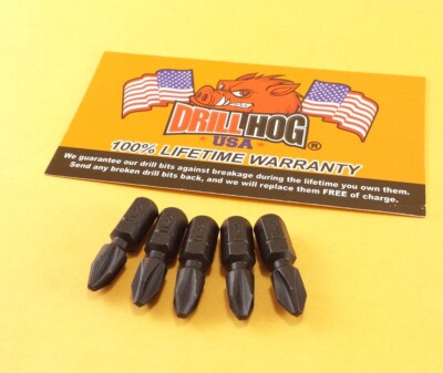 Drill Hog  #1 Phillips Insert Bit Impact 1/4 Hex #1 x 1'' Lifetime Warranty 5 Pcs