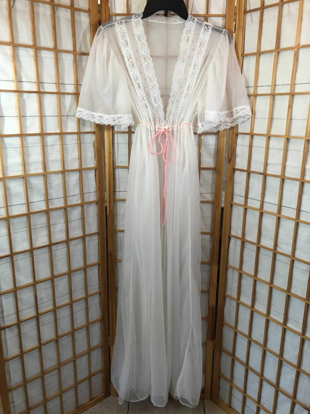 Vintage DreamAway Sheer White Night Gown Nylon Tie Waist Robe Peignoir  Wedding L | eBay