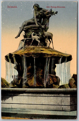 Detmold Germany c1910 Postcard Donop-Brunnen Statue Fountain