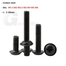 M1.4 M2 M2.5 M3 M4 M5 M6 Flange Phillips Pan Head Machine Screws Bolt Black Zinc