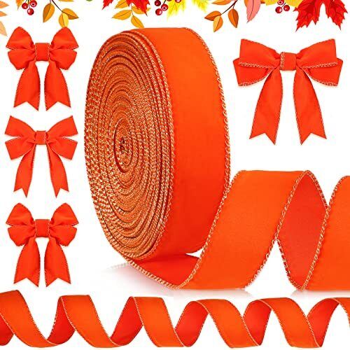 40 Yard 1.5 Inch Orange Velvet Wired Ribbons Fall Double Faced Ribbon  Autumn