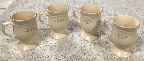 Set of 4 Pfaltzgraff Stoneware Remembrance Pedestal Footed Irish Coffee Mugs