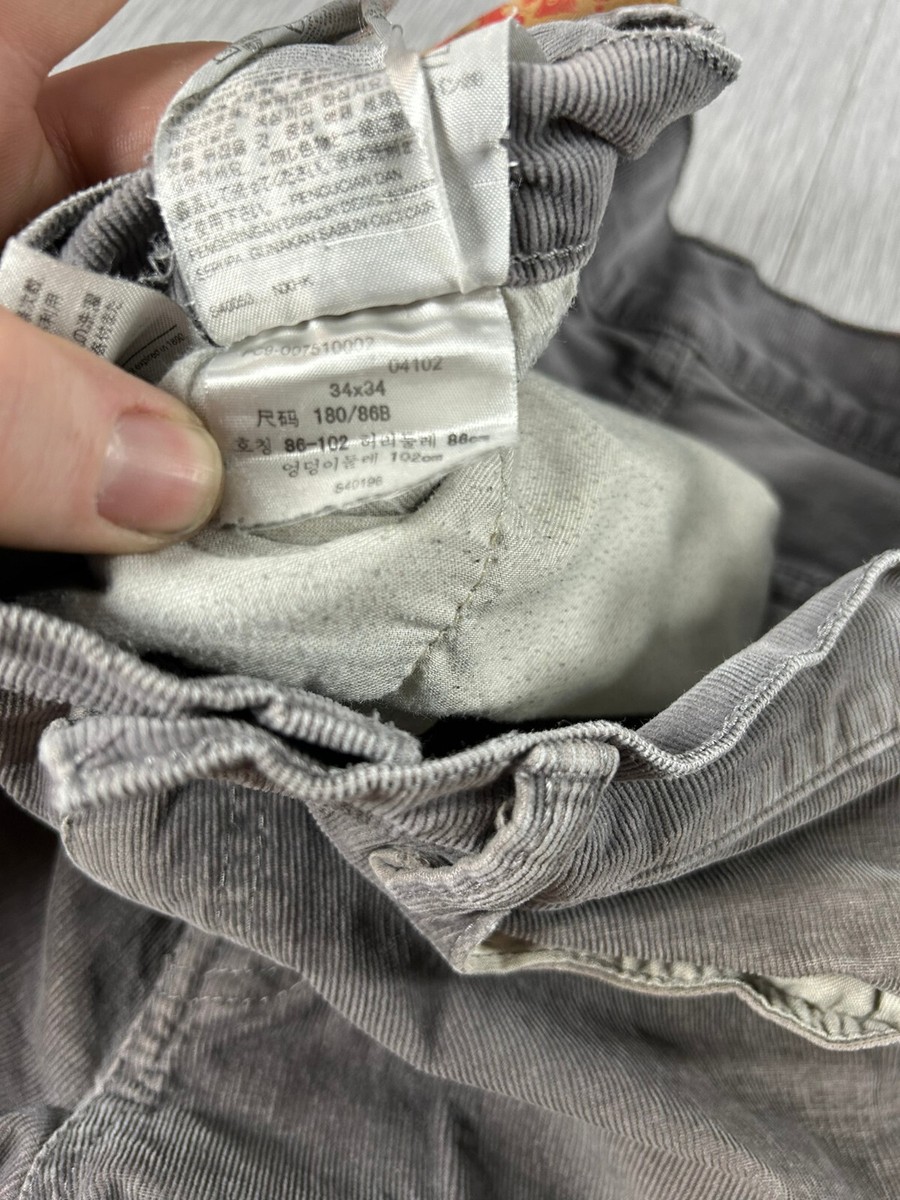 Levi's 751 Gray Corduroy Jeans 34x34 Cord Trousers Straight Leg