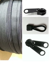 BLACK YKK #10 Coil Zipper Tape, Sliders, Pull Tabs, w/ Plenty of Choices