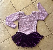 NEW GIRLS Lilac SEQUIN Lace PURPLE VELVET Competition FIGURE ICE SKATING DRESS