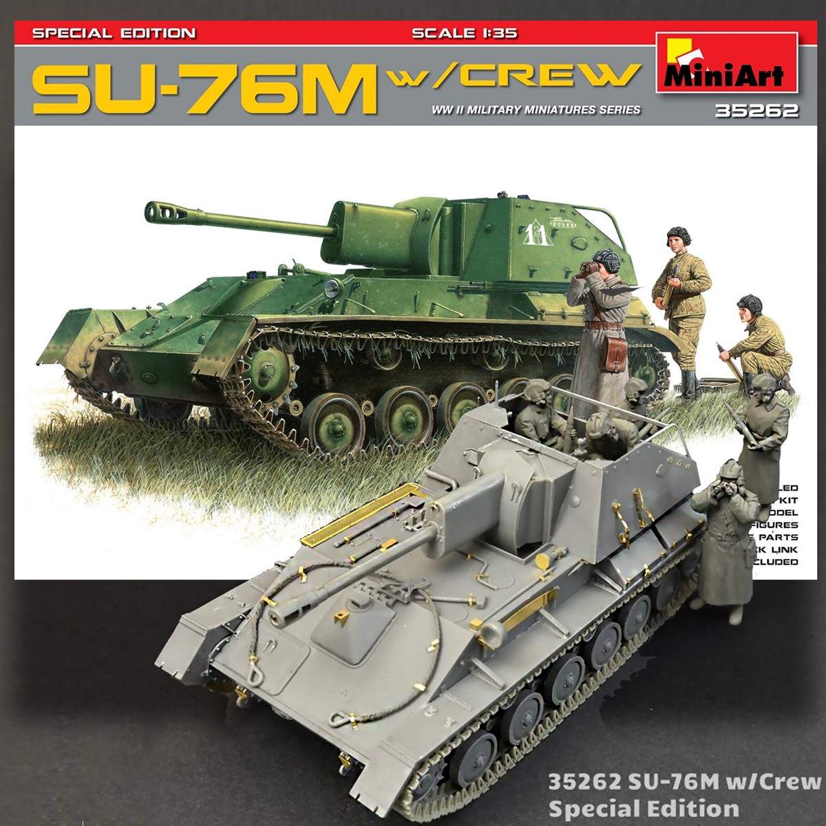 MINI ART 1/35 RUSSIAN SU-76M SELF-PROPELLED GUN W/ CREW KIT 35262