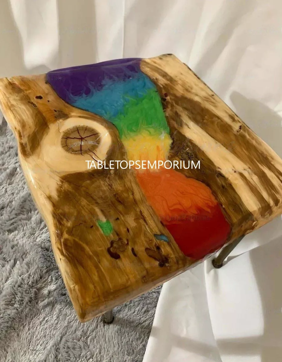 elegant Wooden Multi Color Resin River Coffee Table Epoxy Dinning Custom Tables