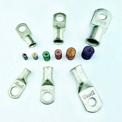 Battery Cable Ends Lugs, Copper Ring Terminals, Wire Connectors w Solder Pellets