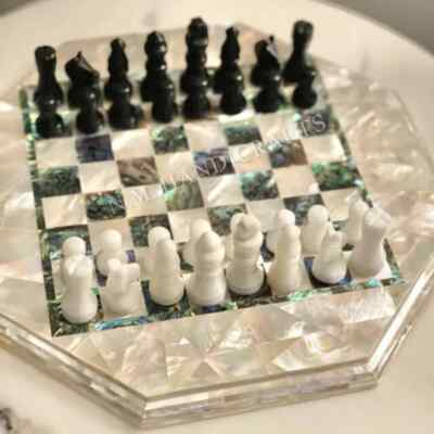 Marble Chess Board Set Mother of Pearl Chess Chess Board Queen Gambit Chess