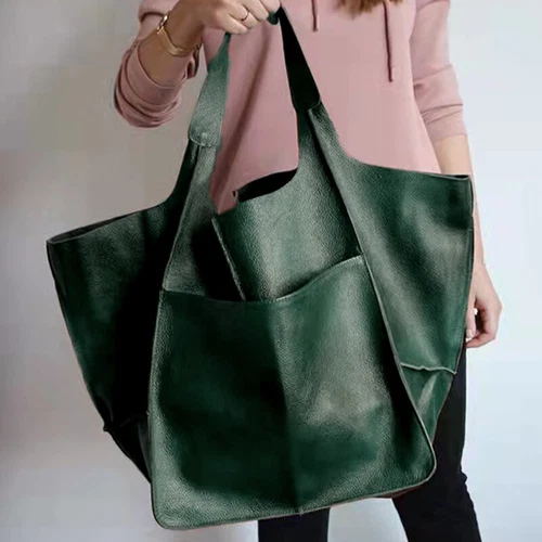Women Large Capacity Soft Leather Casual Tote Shoulder Bag Retro Shopper Handbag - Picture 4 of 35