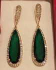 Crystal Green Stone 18k Platinum Plated Long Drop Halo Earrings made w Swarovski