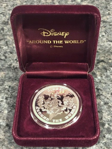 1988 Walt Disney “Around The World” 1oz .999 Fine Silver Proof Like Round w/COA